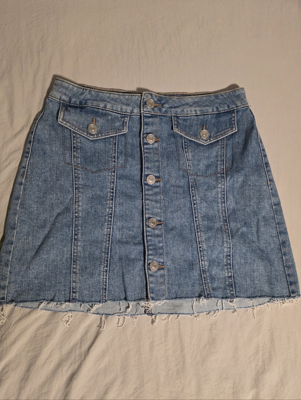 Garage Light Blue Denim Button-Front Mini Skirt